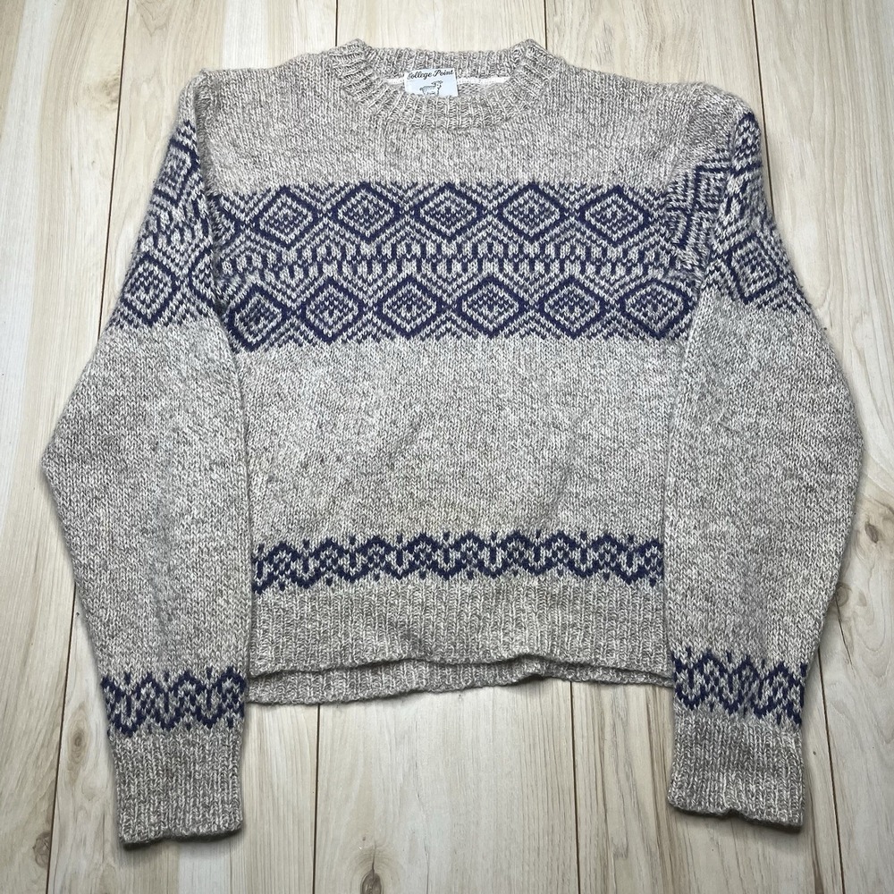 Vtg College Point MADE IN USA Fair Isle Knit Sweater Women's Size Small